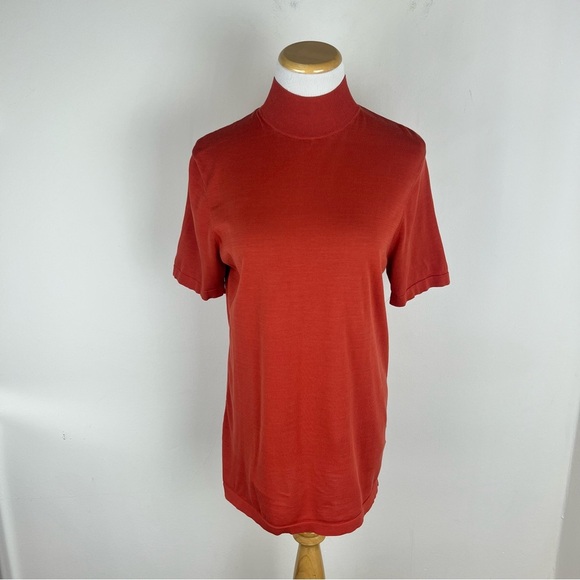 COS 100% Cotton Turtleneck Short Sleeve Top Blouse Size S Red Orange - Picture 1 of 4